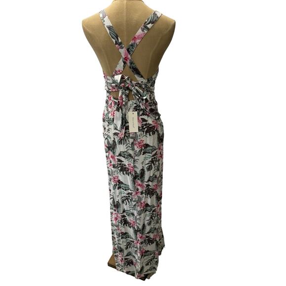 NWT! "Sim & Sam" Dress SZ S White wW/Pink Floral Tie Back Wrap,Criss Cross Back - Picture 5 of 13